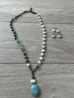 ネックレス&ピアス　セット　バロックパール　ターコイズ