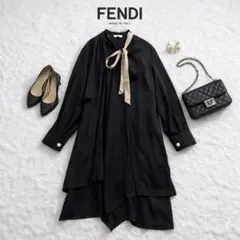 美品☆FENDI ☆シルク100☆ウエストゴム☆プリーツ☆ロングワンピース