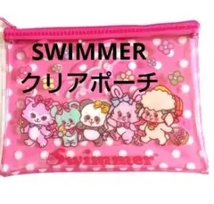 SWIMMERクリアフラットポーチ 水玉、ピンク