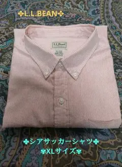 《中古品》【L.L.Bean】ピンク白 シアサッカー 長袖シャツ〈XXLサイズ〉