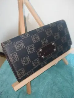 美品】LOEWE ロエベ アナグラム柄 二つ折り長財布 キャンバス×レザー 