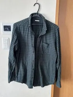 ダークグリーンチェックネルシャツ　GU Lサイズ