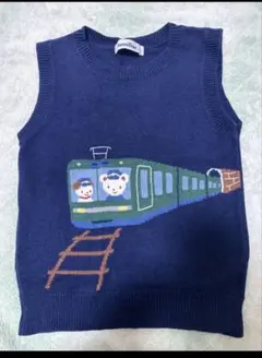 ファミリア 110 ニットベスト　電車　ニット　ベスト　鉄道　紺