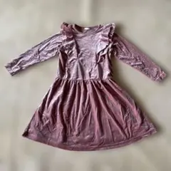 120cm GU ピンク フリル付き Aラインワンピース