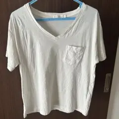 白T 白　ホワイト Tシャツ　Vネック　半袖　胸ポケット　シンプル