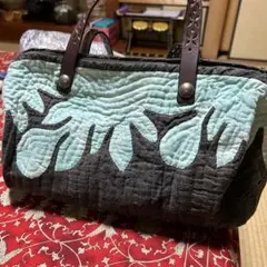 手作り★水色と黒の木モチーフトートバッグ