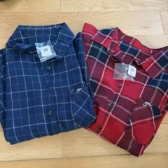 W チェック柄長袖シャツ2枚セット M 春夏向け