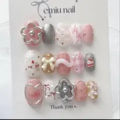 ネイルチップ 個性 手書き ケーキ 個性派 リボン フラワー 現品のサムネイル