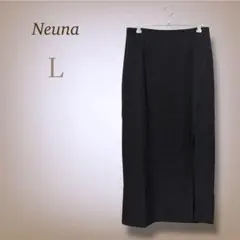 ヌナ ロングタイトスカート スリット Iライン きれいめ 無地 ブラック L