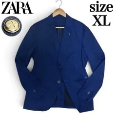 美品 ZARA ザラ テーラードジャケット ラペルピン付き ネイビー XL