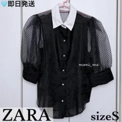 ZARA ザラ 水玉 ドット シースルー シャツ ブラウス S ブラックのサムネイル