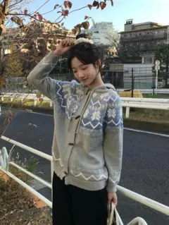 emmy ノルディックフードニットカーディガン