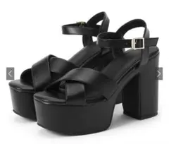 GRL クロスストラップ厚底サンダル ブラック ci527