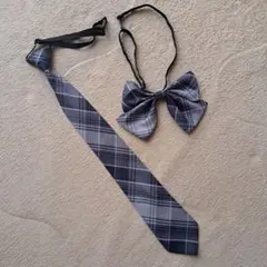 なんちゃって制服 ネクタイ リボンセット チェック柄　グレー×ピンク