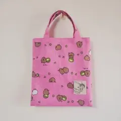 ちびバッグ (キーウィとキウイ柄)ハンドメイド ぺたんこトートバッグ ミニバッグ