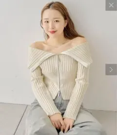 Chico ダブルジップオフショルジャガードニット