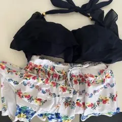 ビキニ ネイビー 花柄 セパレート水着 3点セット