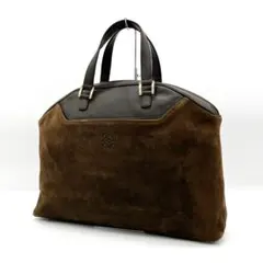 大型【LOEWE】ボストンバッグ　アナグラム型押し　ゴールド金具　スエード