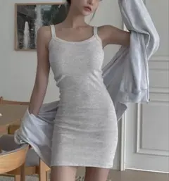 【試着のみ】SHEIN リブキャミソールワンピース　ライトグレー