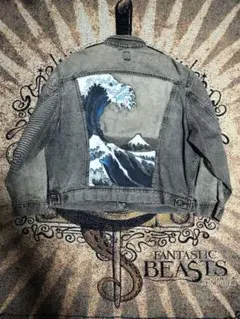 Lee 80s ブラックデニムジャケット　バックペイント　富嶽三十六景