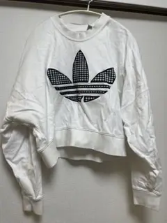 adidas ホワイト トレーナー チェック柄ロゴ