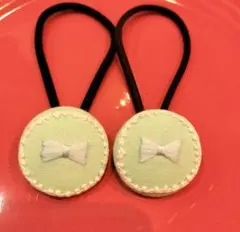 リボン刺繍 ヘアゴム　ライトブルー