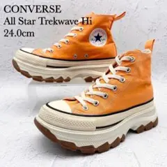 【美品】コンバース トレックウェーブ HI オレンジ キャンバス 厚底 24