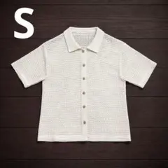 GU【S】透かし編みニット ポロシャツ 半袖 無地 編み地 中国製 前開き