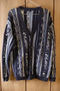 幾何学模様 ニットカーディガン ネイビー