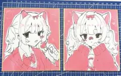 猫耳の女の子イラスト2枚セット