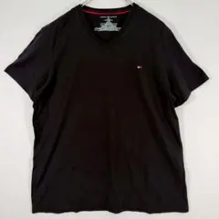 トミー TOMMY HILFIGER ブラック Vネック Tシャツ M 刺繡