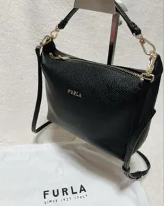 極美品✨フルラ 現行 ショルダーバッグ 2way ダフネ ロゴ レザー 黒 袋