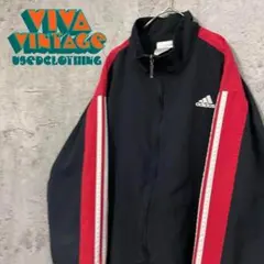 レア【古着】アディダス 刺繍ナイロンジャケット ブラック メンズL