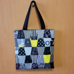 ハンドメイドトートバッグ黒系(差し色　黄色　ミントグリーン)