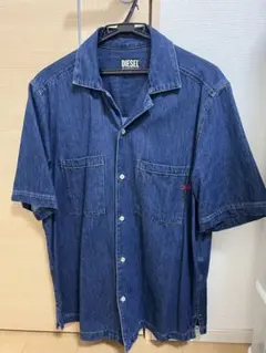 「DIESEL ディーゼル デニム 半袖シャツ インディゴ Mサイズ ロゴ刺繍