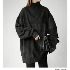 antiquaレディース スウェット異素材MIXハーフジッププルオーバーブラック