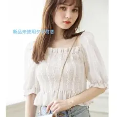 GRL 2Wayシャーリングレース刺繍ブラウス[pm084] M 新品未使用