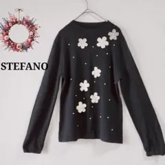 ステファノ◇花柄刺繍ニット ビーズ装飾 セーター ウール混 フェミニン M-L