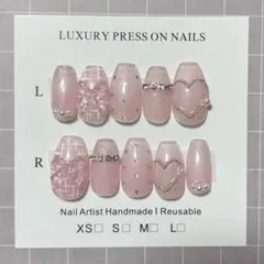saleネイルチップ現品　フレンチガーリー ワンホン ちゅるん 韓国 ハート
