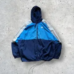 【00s】NIKEフーデットナイロンジャケット　刺繍ロゴ　ドローコード