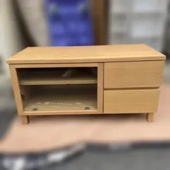 美品 廃盤 MUJI オーク材AVラック 薄型 引戸 テレビボード 幅110cm