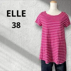 エル　クルーネック半袖Tシャツ　チュニック丈　ピンク　ボーダー　38 イトキンのサムネイル