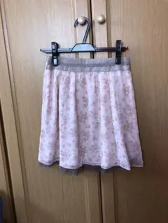 花柄スカート ピンク ブラウングレー  裾レース