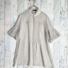 コムサイズム　レディースシアーブラウス　くるみボタン　七分袖　L