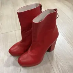 【美品】K3 牛革ショートブーツ　レッド　サイズ4 (23.5cm)