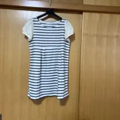 クチュールブラウス　ボーダー柄 チュニック レース袖のサムネイル