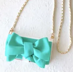 リボンスマホケース スマホショルダー ティファニーブルー スマホポーチ