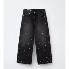 ZARA キッズ 新品 スタッズ付きワイドレッグデニムパンツ 120 122