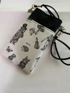 ハンドメイドスマホショルダー48 森の仲間達　猫、バンビ、ベアー、リス、薔薇など