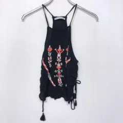 Bershka民族エスニック ボヘミアン ビーズ装飾 キャミソール ブラック Mのサムネイル